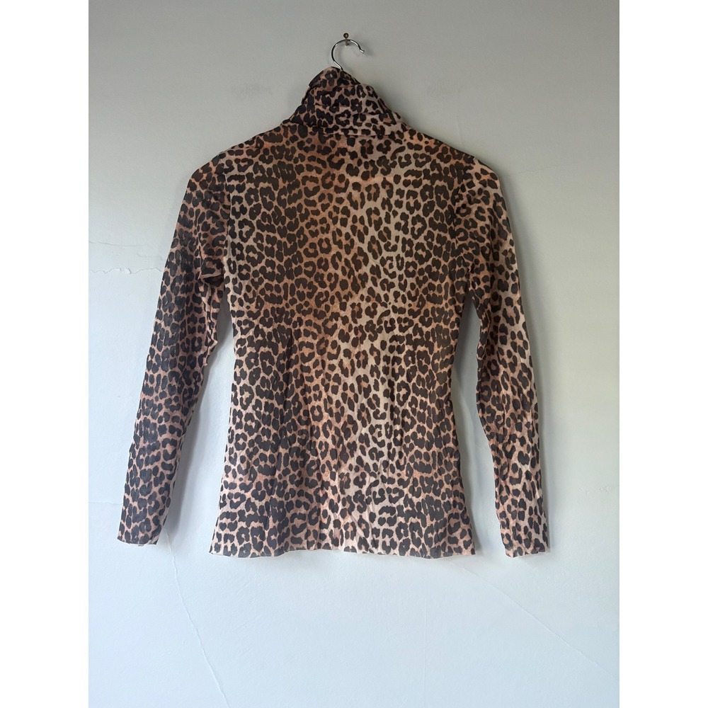 Ganni Leopard Print Mesh Mock Neck Long Sleeve‎ Top Size 38 or Size 6 US - Picture 11 of 13